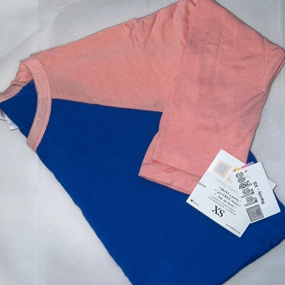 NWT Solid Blue & Pink/Peach LuLaRoe Randy Baseball Tee Size XS stetchy